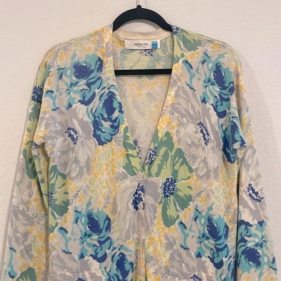 Sparrow Anthropologie Women’s Cardigan Small Colorful Floral 100% Cotton Coastal - Picture 4 of 12